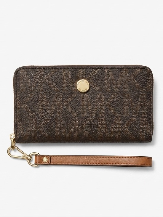Michael Kors Handbags - Michael Kors "Brown/Luggage" MK Sig Saffiano Slim Tech Wristlet